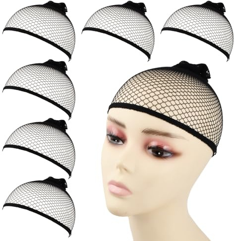 volumoon 6pcs Redecilla Peluca, Casquillo de Peluca, Peluca Malla con Extremo Abierto, Gorros Negros de Mallas de Peluca Elásticos, Cap Calcetín Peluca Unisex para Mujeres y Hombres,Maquillaje (Negro)