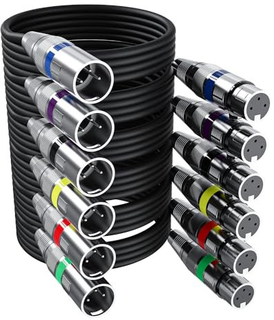 Xespis 6 Stück 3M XLR Kabel Premium Symmetrisches XLR Mikrofonkabel, Pin DMX Microphone Signal Cable Connection Cable Stecker auf Buchse DMX Mikrofonkabel für Studioaufnahmen und Live-Produktion