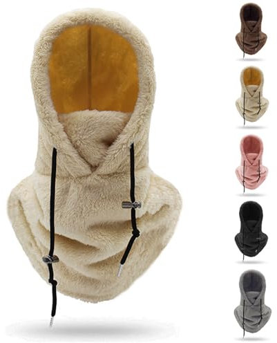 Warme Plüsch Fahrradhaube Skimaske Sherpa Kapuzenschal Winddicht Verstellbar Fleece Winter Gesichtsmaske Skifahren Reiten Fleece Mütze Schal (DE/NL/SE/PL, Alphanumerisch, Einheitsgröße, Khaki)
