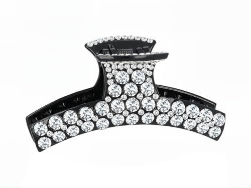 ANDANTE Premium Collection - Elegante Strass Haarklammer in Farbe Schwarz mit schneeweißen Zirkonia Steinen - 3,5 cm x 9 cm