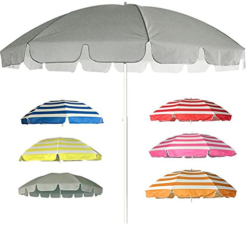 ABNNHK 2,4 m/7,9 Fuß gestreifter Strandschirm, UV-Schutz, Outdoor-Sonnenschirm, Tischmarktschirm, Terrassenschirm für Garten, Pool, Hinterhof (Grau A)