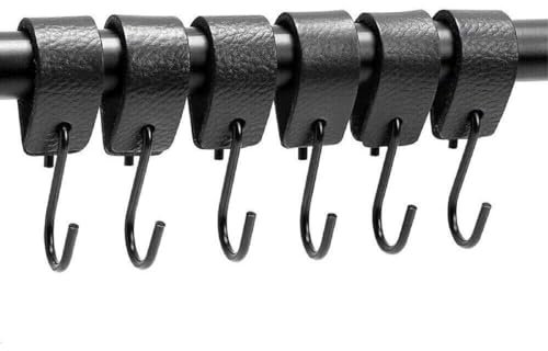 FiTspi 6 x S-Haken aus Leder, Aufbewahrungsregal, Regalhaken, S-förmige Leder-Haken zum Aufhängen für Küche, Bad, Schlafzimmer und Büro, Camping-Haken, Lederhaken