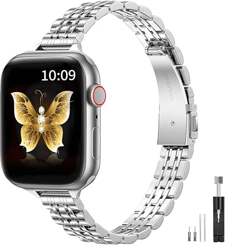 Originalt Smalt Metallarmband Kompatibelt med Apple Watch Armband 38mm 40mm 41mm 44mm 45mm 46mm 49mm, Mode Armband i Rostfritt Stål för Kvinnor Män för iWatch Ultra SE, Serier 10 9 8 7 6 5 4 3 2 1