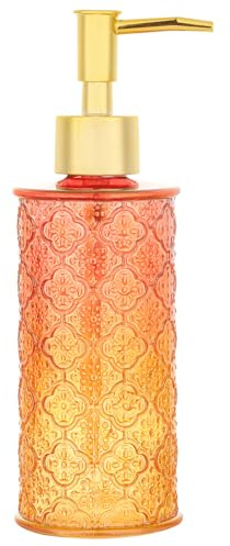 YunNasi Seifenspender Nachfüllbarer Flüssigseifen Spender aus Glas | für Geschirrspülmittel, Shampoo-Lotion, Badezimmerarbeitsplatte, Küche, Waschküche (RotOrange)