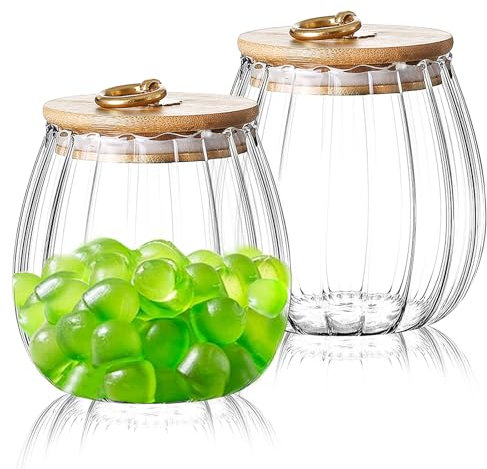 2 Pack Glass Storage Jars, 700ML Clear Food Storage Container Jar with Bamboo Lid, Tea Coffee Sugar Canisters, Kitchen Food Storage Cans (Oval)
