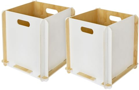 HMF Aufbewahrungsbox aus Holz zum Zusammenstecken | 2er Set | passend für Kallax | 32 x 32 x 32 cm | Weiß