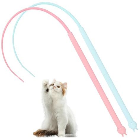 BELIHOME 2 PCS Katzenangel Lang, 77 cm Katzenstab Interaktives Katzenangel Katzenspielzeug Silikon Katzen Teaser Stange Mausschwanzförmiges, Katzenstab Spielzeug Swinging Tail Cat Toy