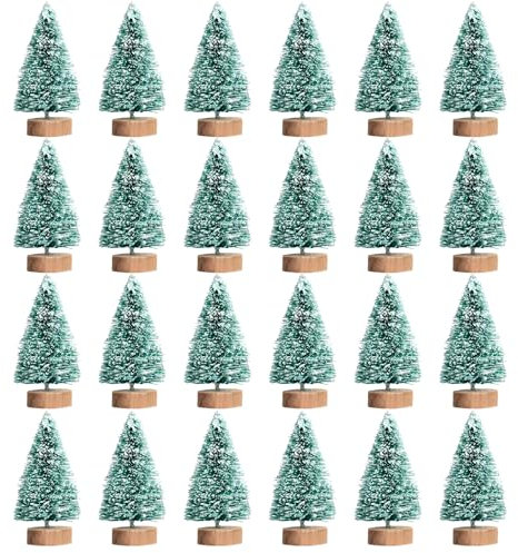 MELLIEX 24 Pezzi Mini Alberi di Natale Artificiali, Miniatura Albero da Tavolo per Paesaggi di Natale Artigianato Fai da Te & Decorazione per Feste