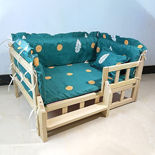 Erhöhtes Hundebett mit erhöhten Seiten – Holz-Hundesofa mit waschbarer Bettwäsche, ideal für kleine, mittelgroße und große Rassen