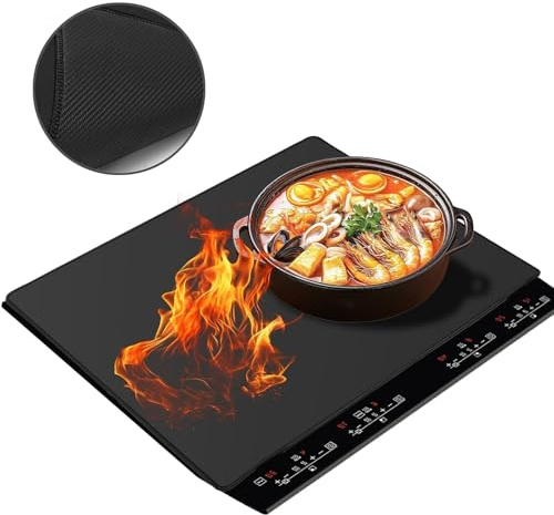Txmyxgs 61.5x53 cm Alfombrilla Protectora Para Cocina De Inducción,Cocina Protector Vitroceramica Alfombrilla De Silicona Resistente Al Calor Placa De Inducción Multifuncional (Negro)