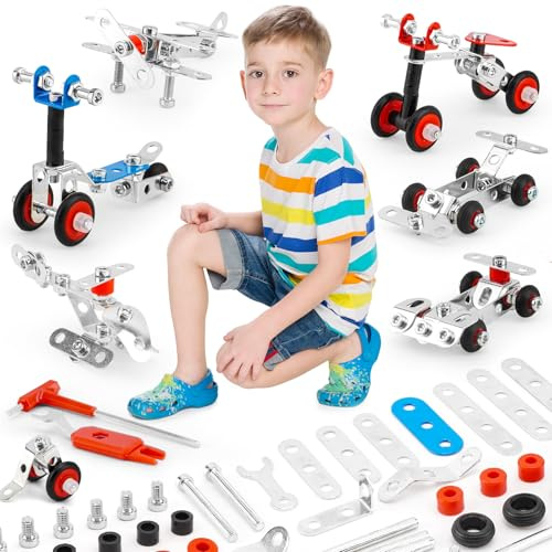 Erector Set Metal Transportation Toys,231 Pcs Cars, Airplane&Bicycle 6 Metal Model Set,Building Kits for Boys 8-12,Stem Project Building Assembly Vehicles,Christmas Toddler Kids Boys Gifts