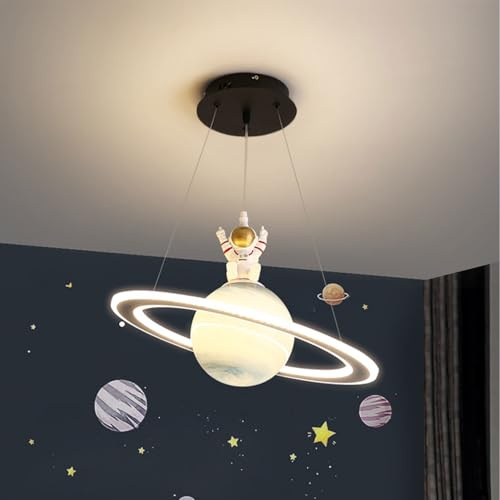 Moddeny Kinderzimmer Planets Pendelleuchten, moderne Acryl Innenleuchter verstellbare E27 Decke Pendelleuchte mit rundem Glas Lampenschirm für Jungen Mädchen Wohnzimmer Kinderzimmer