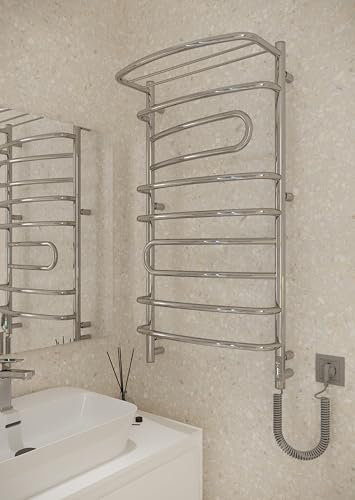 Elna Scaldasalviette Elettrico 170W - 1000x530mm - Cromo Acciaio Inox 304 - Con 2 Bracci Girevoli - IP44 - Montaggio a parete - Termostato e Timer - Scaldasalviette elettrico con modalità Eco