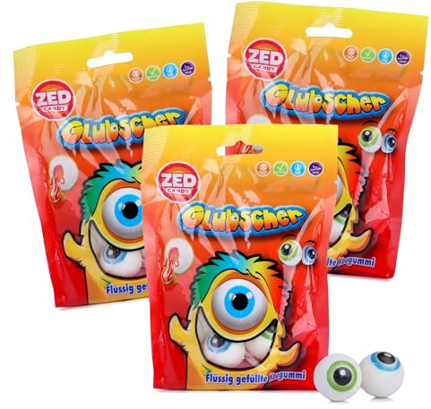 Glubscher Bubble Gums 3x 8-Pack, Fruity Chewing Gums with Liquid Center | Creepy Eyeball Design, Perfect for Halloween, Candy Bars, Kids’ Parties, Party Bags & Giveaways, 201g