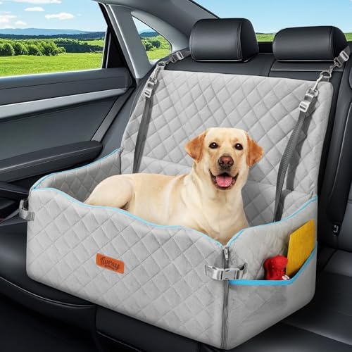 Tivray Seggiolino Auto per Cani, Letto Auto per Cani Grandi fino a 27kg o 2 Cani Piccoli, Cuscino Schiuma Morbida, Letto per Sedile Posteriore, Sfoderabile e Lavabile, Comodo e Sicuro, Grigio