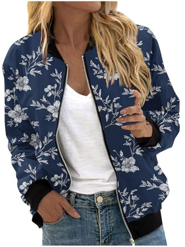 KOG Bomberjacke Damen Wintermantel Elegant Fahrradmantel Grafik Drucken Bekleidung Frauen übergangsjacken Warm Blusenjacke Warme Kapuzenpullover Frau Daunenjacken Softshelljacke Marine XL