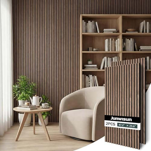 Acoustic Wall Panels, 2 Pack Wood Slat Wall Panel, Soundproof Wall Panels, 3D Textured Wall Decor for Ceiling and Wall, 47.2 x 23.6, in Walnut Finish