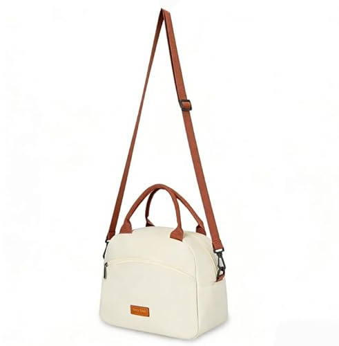 Isolierte Lunchtasche für Damen und Herren,Kühltasche Lunchbox Auslaufsichere Thermo Lunchtasche mit verstellbarem Schultergurt, Große Lunchtasche für Erwachsene Arbeit Schule Picknick Reisen (Beige)