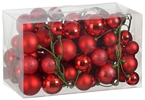 Weihnachtskugel-Girlande 180 cm – 80 Christbaumkugeln in Rot oder Champagner – Ø 4/5/6 cm – 50% recyceltes Plastik – Edelman „Because we Care“ – Weihnachtsdeko für Baum, Tisch & Kamin (Rot)