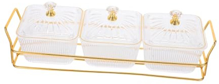 Toyvian Goldene Snackschalen mit Deckel und Metallgestell, 3 Stück | Geteilte Servierschalen, Herausnehmbare Einsätze, Pp und Eisen, für Süßwaren und Gewürze