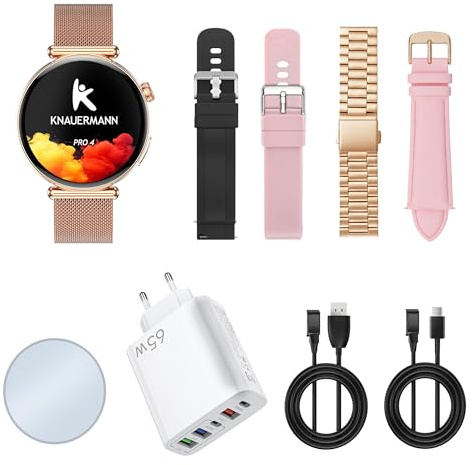 Knauermann PRO 4 MINI (2026) Rund Gold - EKG Gesundheitsuhr Blutdruck, Puls und Blutsauerstoff Messung, Schlafanalyse, Telefonie, IP67, Premium Paket