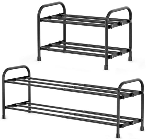 Kepuarm Zapatero Extensible, Organizador Zapatos Ajustable 45-80 cm Negro Zapatos Metálico, Estanteria Zapatos para Armario Interior, Entrada, Baño, Puerta (2 Niveles)