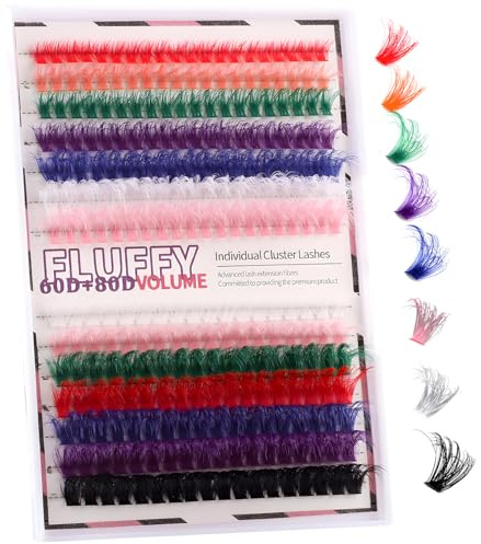 MOTIBACK DIY Farb-Lash-Set – 247 farbenfrohe Einzel-Cluster für unbegrenzte Make-up-Kreationen | Wiederverwendbare künstliche Wimpern in 6 Farben & 4 Längen | Inkl. Kleber & Übungs-Tray