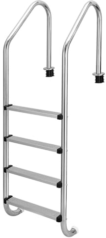 Edelstahl Poolleiter mit 4 Stufen, 71 x 51 x 181 cm Schwimmbadleiter mit Rutschsicherung für Pool und Schwimmbecken, Pool Einstieg, Einbauleiter, Sicherheitsleiter, Silber