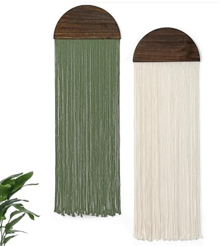 Betylifoy 2PCS Macrame Wall Hanging Green Beige Tassel Tapestry Boho Chic Wall Decor Handmade Woven Wall Tapestry Aesthetic Bohemian Wall Art for Bedroom Living Room Apartment Backdrop (Beige&Green)