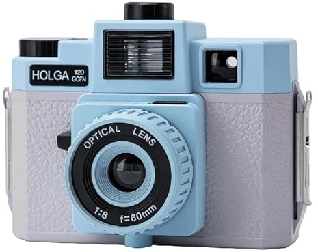 Holga 120GCFN Lomo - Fotocamera a pellicola di medio formato con lente in vetro e flash, colore: Grigio e Blu