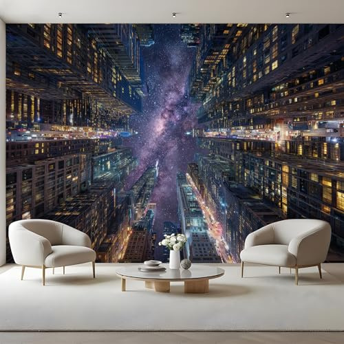 Genérico Vista Nocturna De La Ciudad Papel Pintado Fotomurales Autoadhesivo, Moderno 3D Efecto Papel Tapiz Fotográfico Mate Lienzo, Fácil de Limpiar, Personalizable, 150 x 105 cm