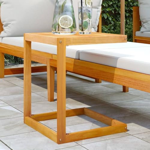 Zeehear C-bord, massivt trä, akacia, 42 x 40 x 50 cm, väderbeständig, för trädgård, terrass, balkong, sidobord, utomhus, robust, utrymmesbesparande, perfekt som hylla och loungebord för veranda och