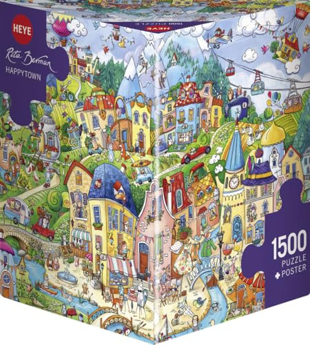 HEYE 29744 Puzzle, Mehrfarbig | Verträumte Stadtwelt von Rita Berman mit niedlichen Tieren, bunten Häuschen & liebevollen Details, 80 x 60 cm