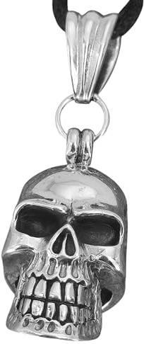 Kiss of Leather Totenkopf Anhänger aus 925 Sterling Silber mit runder Königskette aus 925 Sterling Silber, 2.5 mm dick, 45-65 cm lang