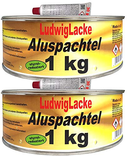 LudwigLacke Alu Spachtelmasse 2 x 1 kg inkl. Härter – Aluminium Reparaturspachtel für Auto, Karosserie, Metall & GFK – hitzebeständig, leicht schleifbar