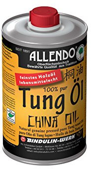 Allendo® 100% pures Tung Öl, für Innen & Außen, Holzimprägnierung farblos seidenmatt von Bindulin-500ml