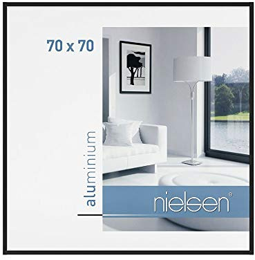 nielsen Aluminium Bilderrahmen C2, 70 x 70 cm, Schwarz | Aluminium Posterrahmen im Hoch- & Querformat zum Aufhängen Schwarz glänzend Echtglas