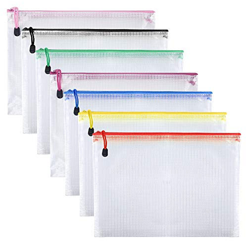 TUPARKA 7 Pcs Dokumententasche A5 Zipper File Taschen A5 Mesh Dokumententaschen für Kosmetik Bürobedarf Zubehör