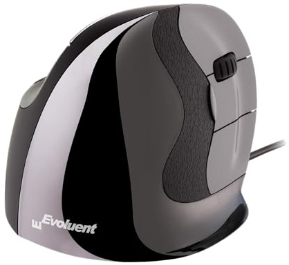 Evoluent – Inventor of The Vertical Mouse – VMDM Ergonomic Vertical Mouse Right Hand Medium Wired USB, Sculpted for Comfort, Reduces Wrist Strain, 4 Speeds, 6 Customizable Buttons in Windows