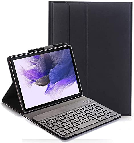 YHFZR Spanish Keyboard Case Ñ für Samsung Galaxy Tab S7 FE, Spanish Ultra Slim Keyboard Case mit magnetisch abnehmbarem drahtlosem Bluetooth für Samsung Galaxy Tab S7 FE T730/T736B 12.4, Schwarz