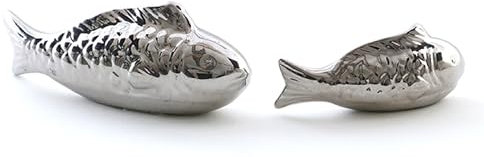 itsisa Schwimmtiere Fisch Silber 11 & 15,5 cm (2er Set) aus Porzellan schwimmend als Teich Deko - Deko für Vogeltränke, Fische, Gartenteich, Frosch, Gartendeko