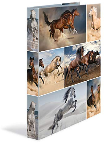 HERMA Ring Binders A4 Horse Set of 3 Slim 4 Rings 35 mm Wide Children's Ring Binder with Animal Motif Colourful Folder with Inner Print for Boys and Girls