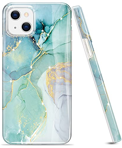 luolnh Gold Glitter Sparkle Case Compatible with iPhone 13 Case Marble Design Shockproof Slim Soft Silicone TPU Bumper Cover Phone Case for iPhone 13 6.1 Inch 2021-Abstract Mint