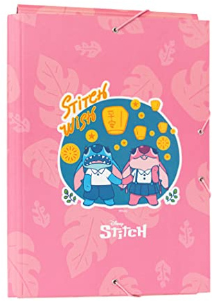 Grupo Erik Din A4 Mappe Disney - Eckspannmappe Stitch - Heftmapppe A4 Jungen und Mädchen - Sammelmappe DIN A4 mit Gummizug - Disney Fanartikel für Ihre Dokumente, das Lernen oder die Arbeit, Rosa