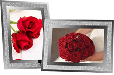 LOKCASA 4x6 Glass Photo Picture Frames,Sparkly Silver Border Frames, 2 Pack for Wedding Family etc. Photos