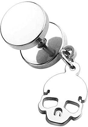 Taffstyle Pendiente falso piercing de oreja Plug con colgante de calavera