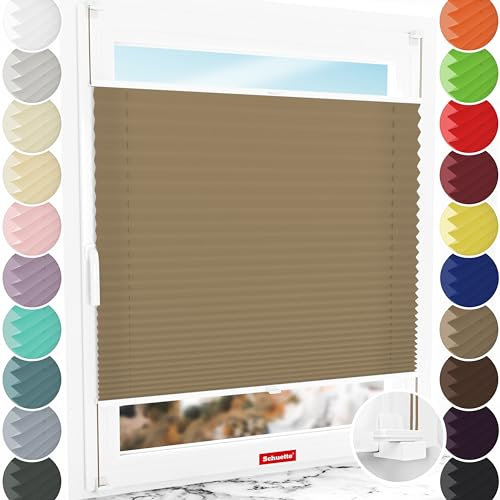 Schuette® Plissee ohne Bohren ● Premium Kollektion: Morning Coffee (Hellbraun) ● 20x80cm (Breite x Höhe) ● Suprafix Faltrollo X Klemmfix Rollo ● Blitzschnelle Montage inkl. Video