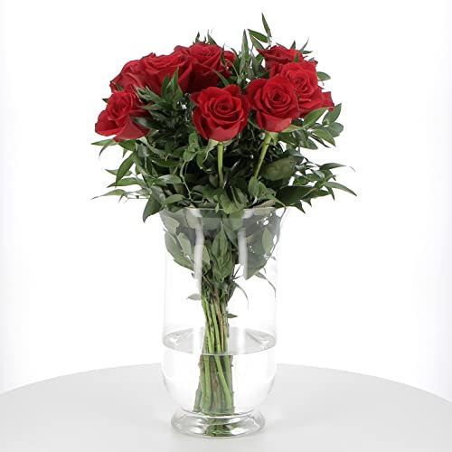 KENTIS - Bouquet di Rose Rosse Vere - Fresche a Stelo Lungo 50 cm a Domicilio Con Biglietto Personalizzato - 9 Rose