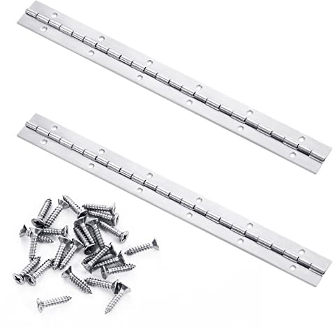 SAVITA 12 Inch Continuous & Piano Hinges, 2Pcs Stainless Steel Continuous Hinge with Holes, Heavy Duty Polished Stainless Piano Hinges for Boats Cabinets Storage Box, Screw Included (Silver, 300mm)