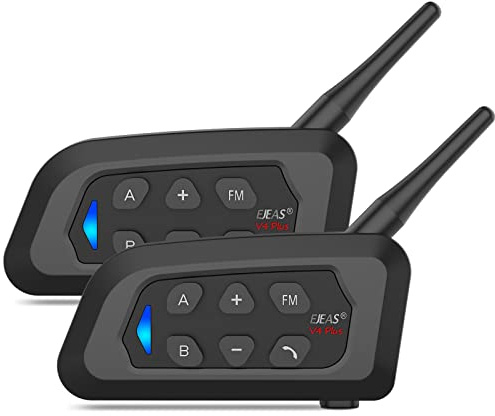 EJEAS V4 Plus Intercomunicador Casco Moto, Motocicleta Auriculares Bluetooth 5.1 con Reducción de Ruido FM y CVC para Intercom Full Duplex de 4 Personas (2 Paquete)